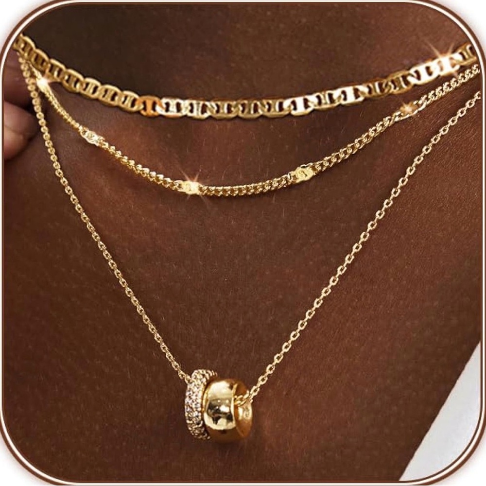New🍀3pcs 14K Gold Plated Trendy Mariner chain Necklace
